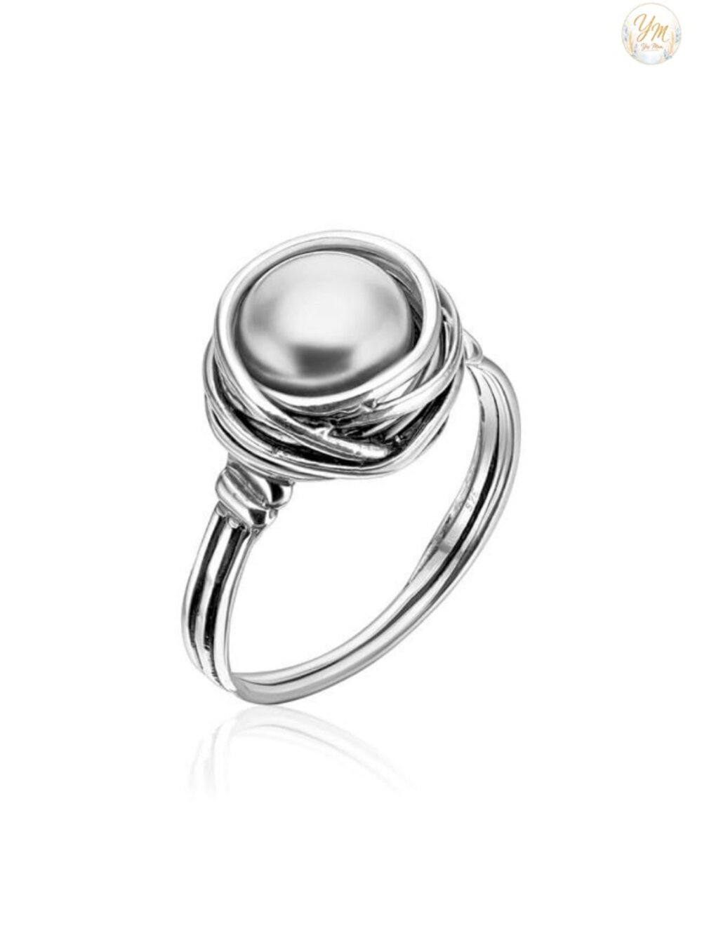 925 Sterling Silver Statement Ring with Fresh Water Pearl - Vintage Wire Wrap